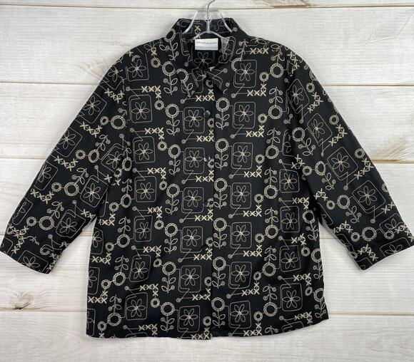 Alfred Dunner Jackets & Blazers - Alfred Dunner Womens Cardigan Jacket 12 Petite Black Embroidered Button Up